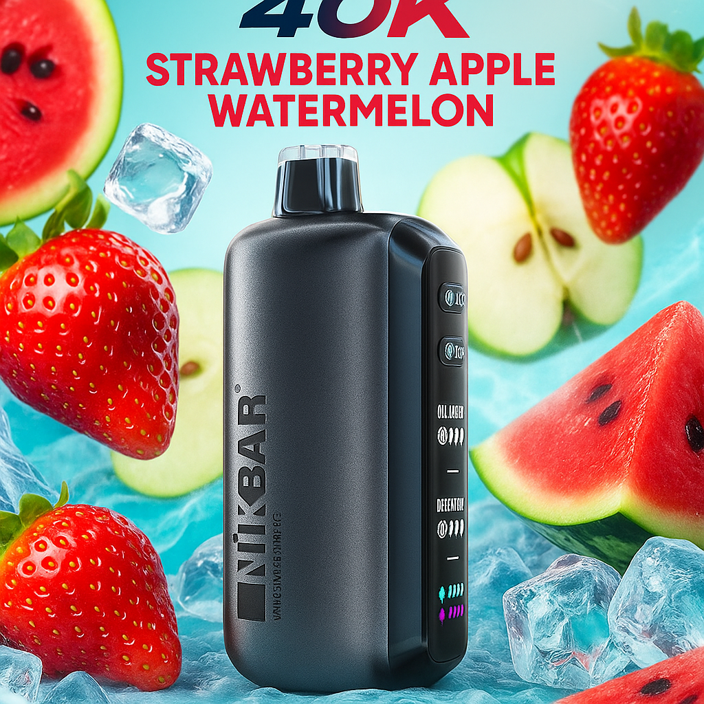 Pod descartable Nikbar Ice Baby 40000 Puffs Strawberry Apple Watermelon