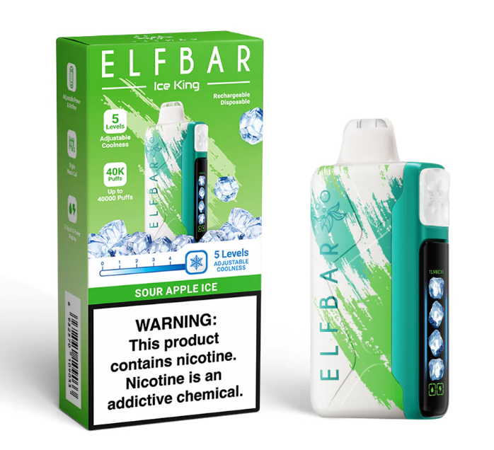 Pod descartable ElfBar Ice King 40000 Puffs Green Apple Ice - Tienda Vapor