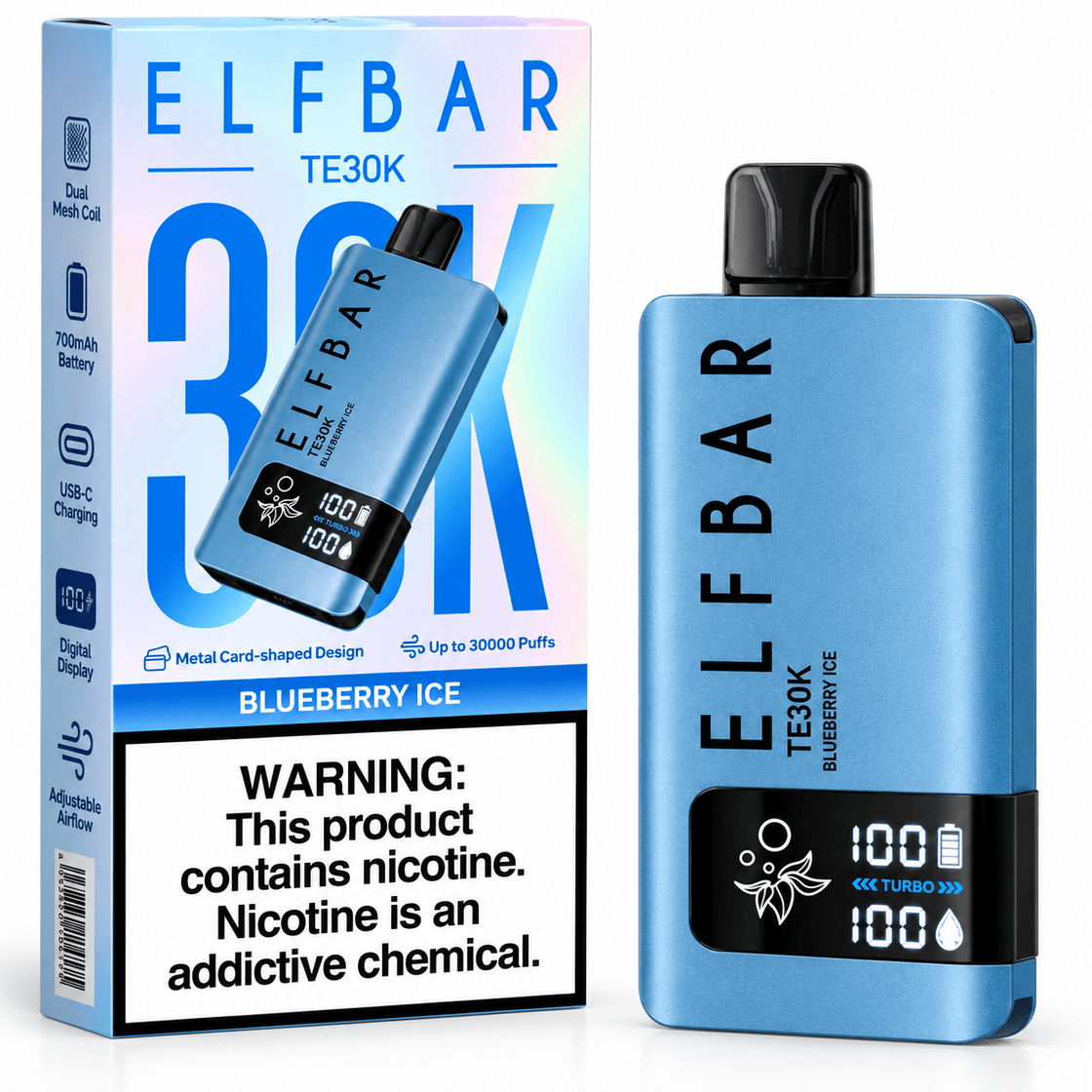 Pod descartable ElfBar TE30000 puffs Blueberry Ice - Tienda Vapor