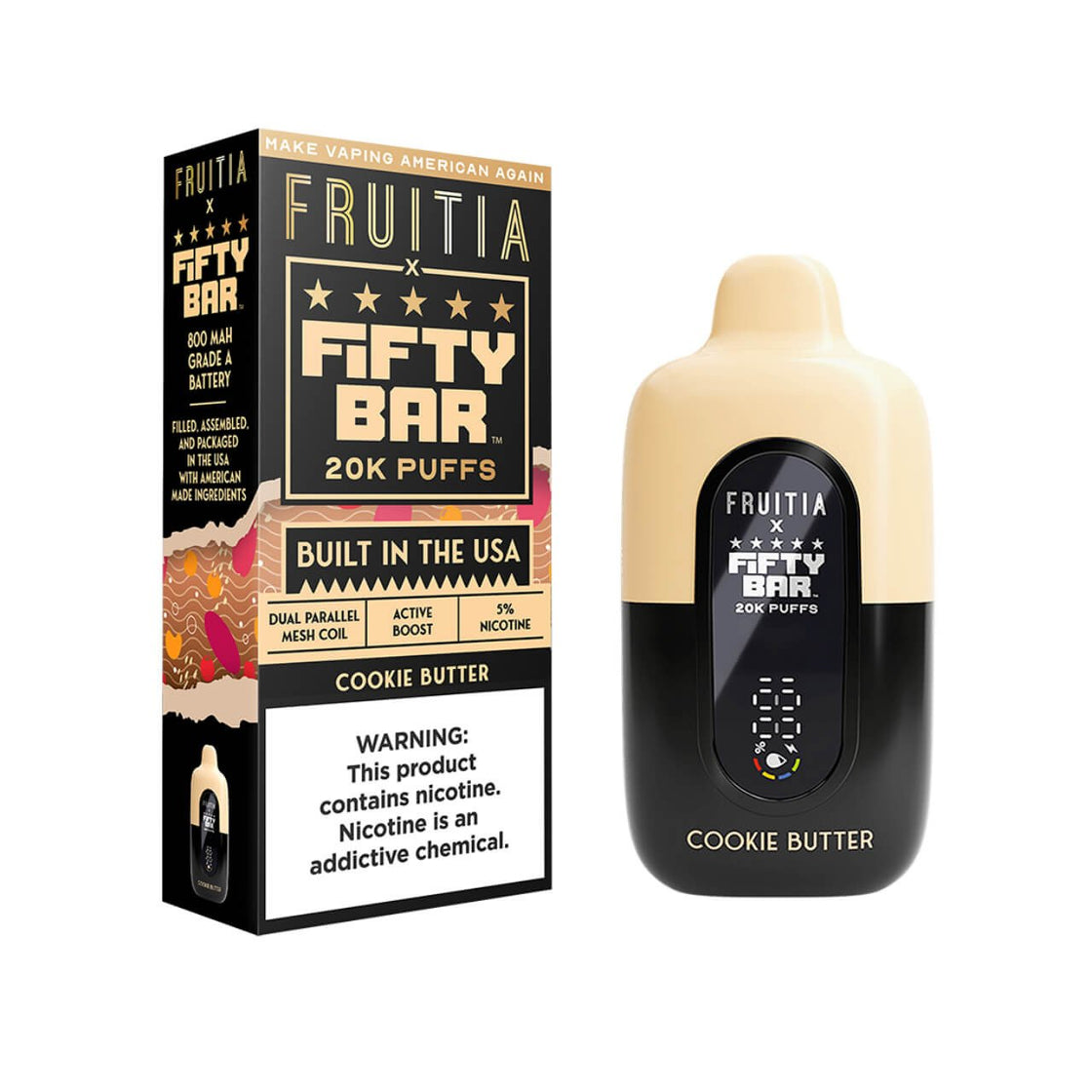 Pod descartable Fifty Bar V2 20000 puffs Cookie Butter (origen USA) - Tienda Vapor