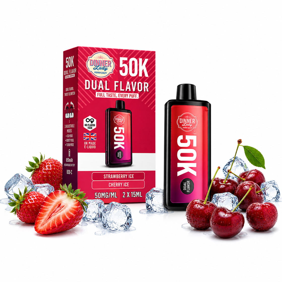 Pod descartable Dinner Lady Strawberry Kiwi / Cherry Ice 50K Dual Flavor - Tienda Vapor
