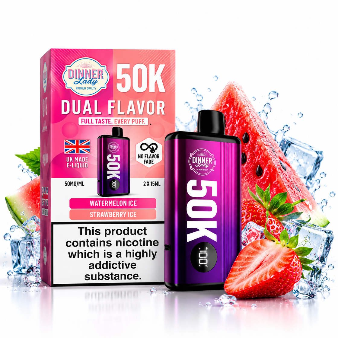 Pod descartable Dinner Lady Strawberry Ice / Watermelon Ice 50K Dual Flavor - Tienda Vapor