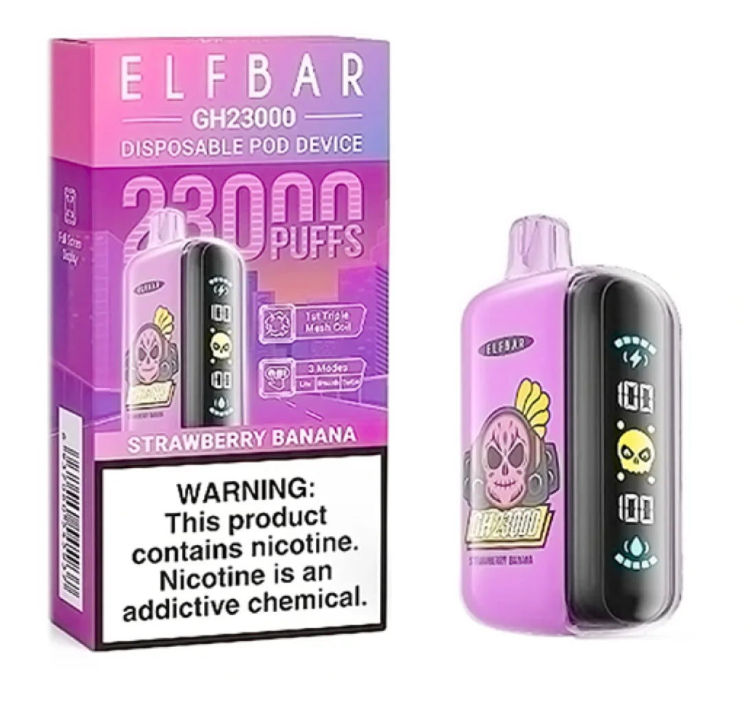 Pod descartable ElfBar Strawberry Banana GH23000 Puffs - Tienda Vapor