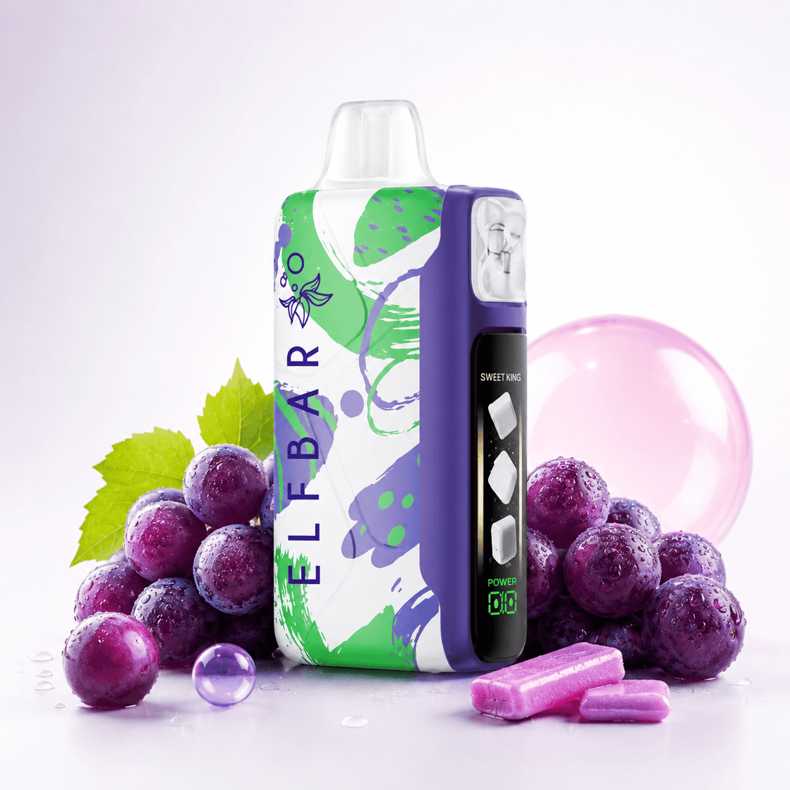Pod descartable ElfBar Sweet King 40000 Puffs Bubbaloo Grape - Tienda Vapor