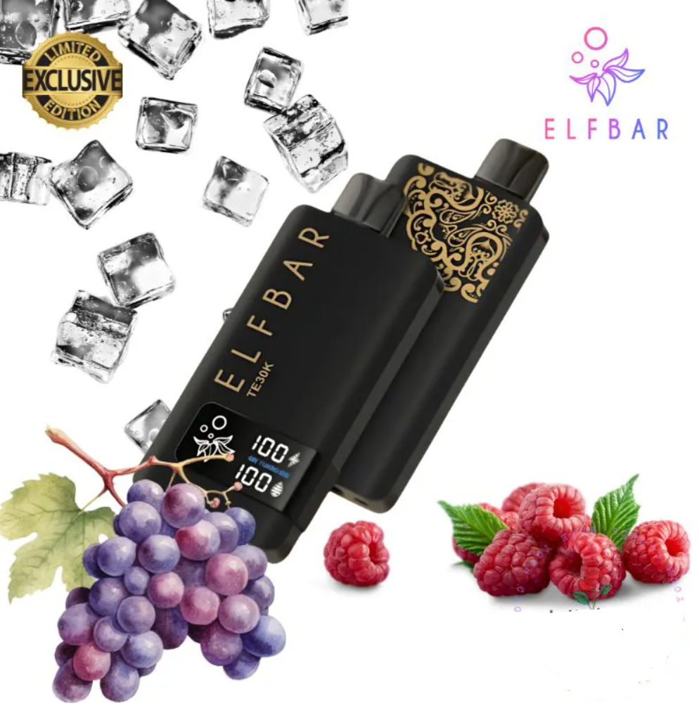 Pod descartable ElfBar TE30000 Puffs Black Gold Grape Raspberry Ice