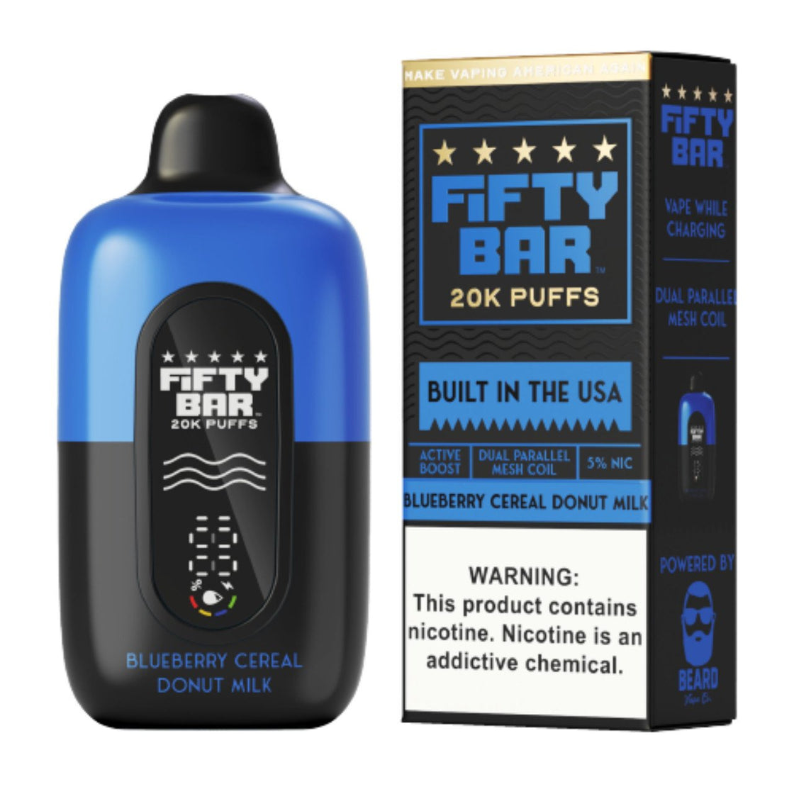 Pod descartable Fifty Bar Black Series Blueberry Cereal Donut Milk 20000 puffs (origen USA) - Tienda Vapor