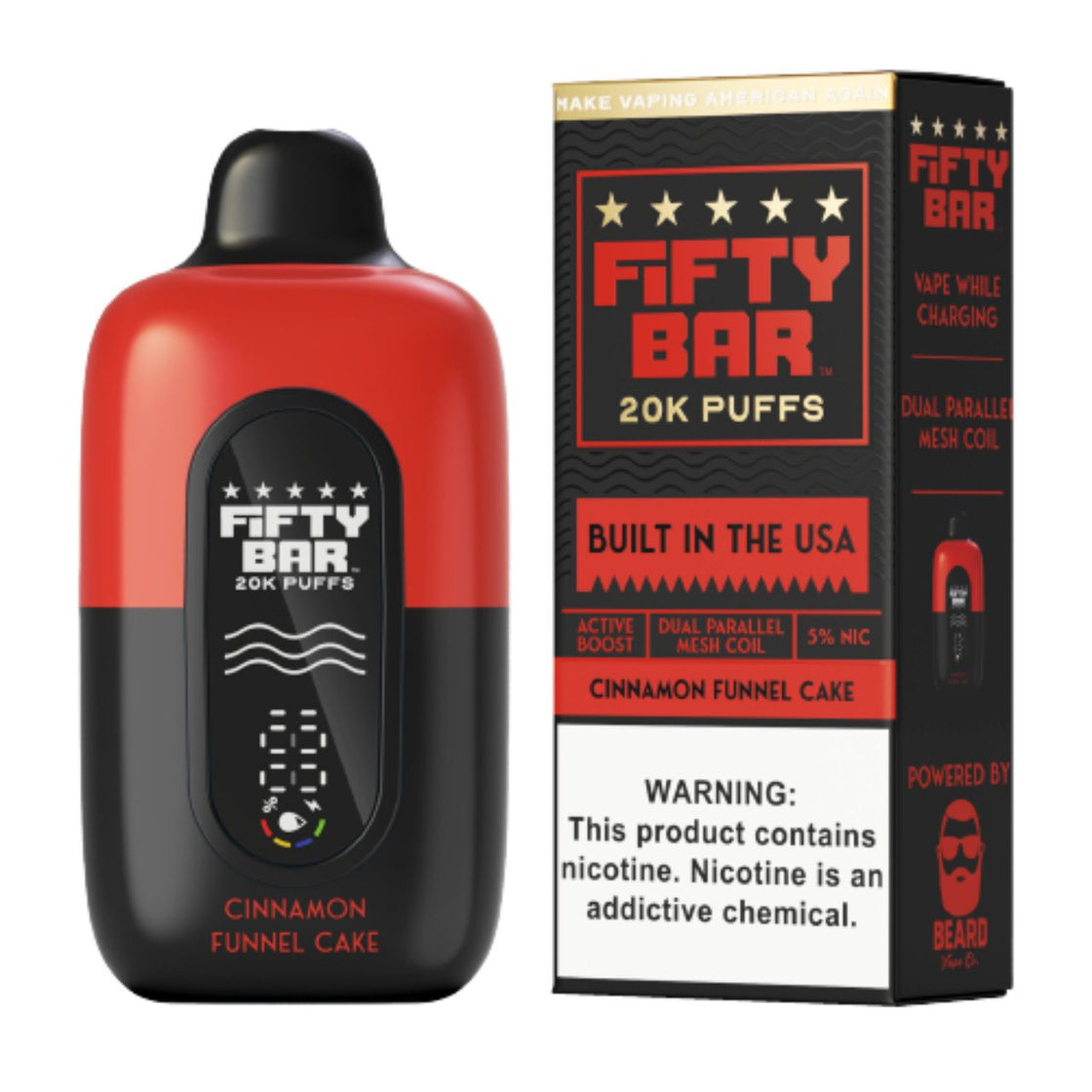 Pod descartable Fifty Bar V2 20000 puffs Cinnamon Funnel Cake (origen USA) - Tienda Vapor