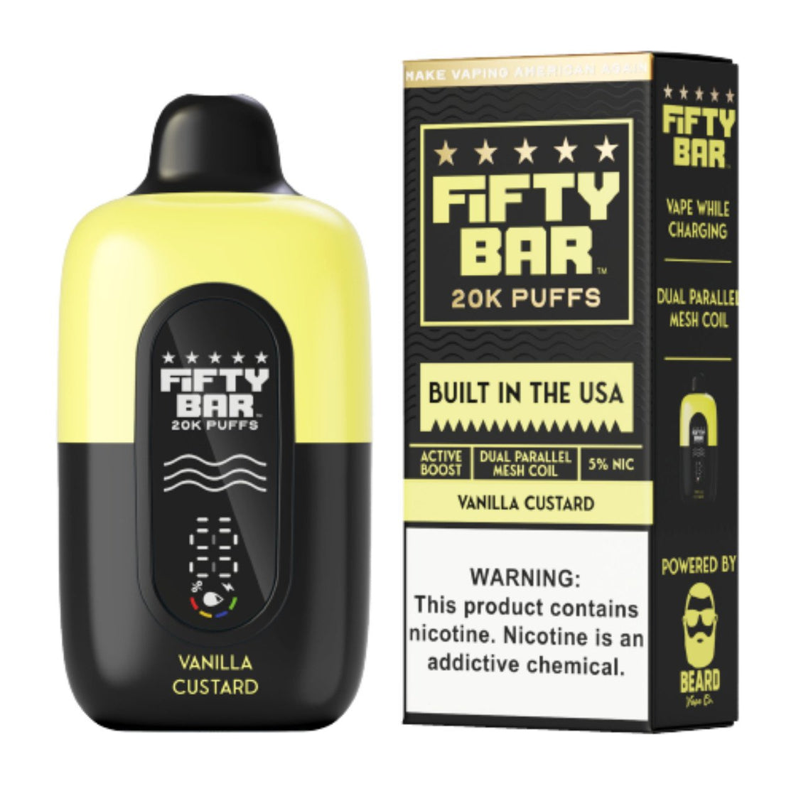 Pod descartable Fifty Bar V2 20000 puffs Vanilla Custard (origen USA) - Tienda Vapor