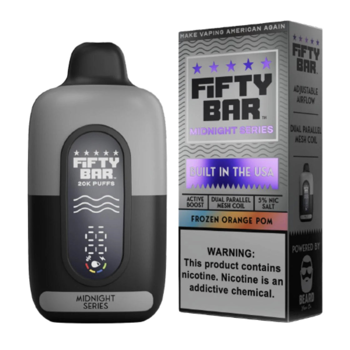Pod descartable Fifty Bar Midnight Series 20000 puffs Frozen Orange Pom (origen USA)
