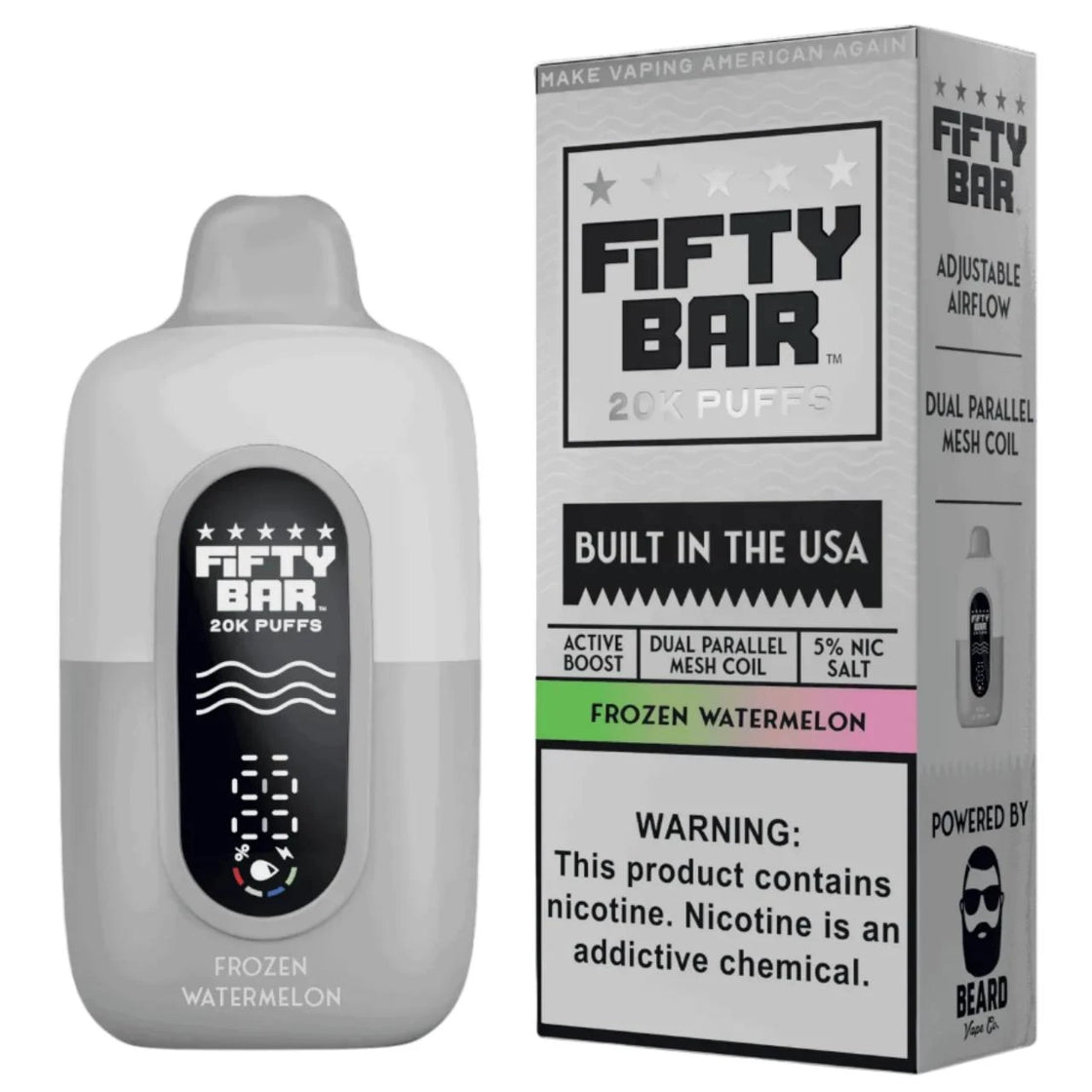 Pod descartable Fifty Bar White Series 20000 puffs Frozen Watermelon (origen USA) - Tienda Vapor