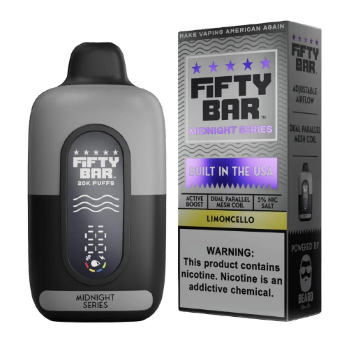 Pod descartable Fifty Bar Midnight Series 20000 puffs Lemoncello (origen USA) - Tienda Vapor