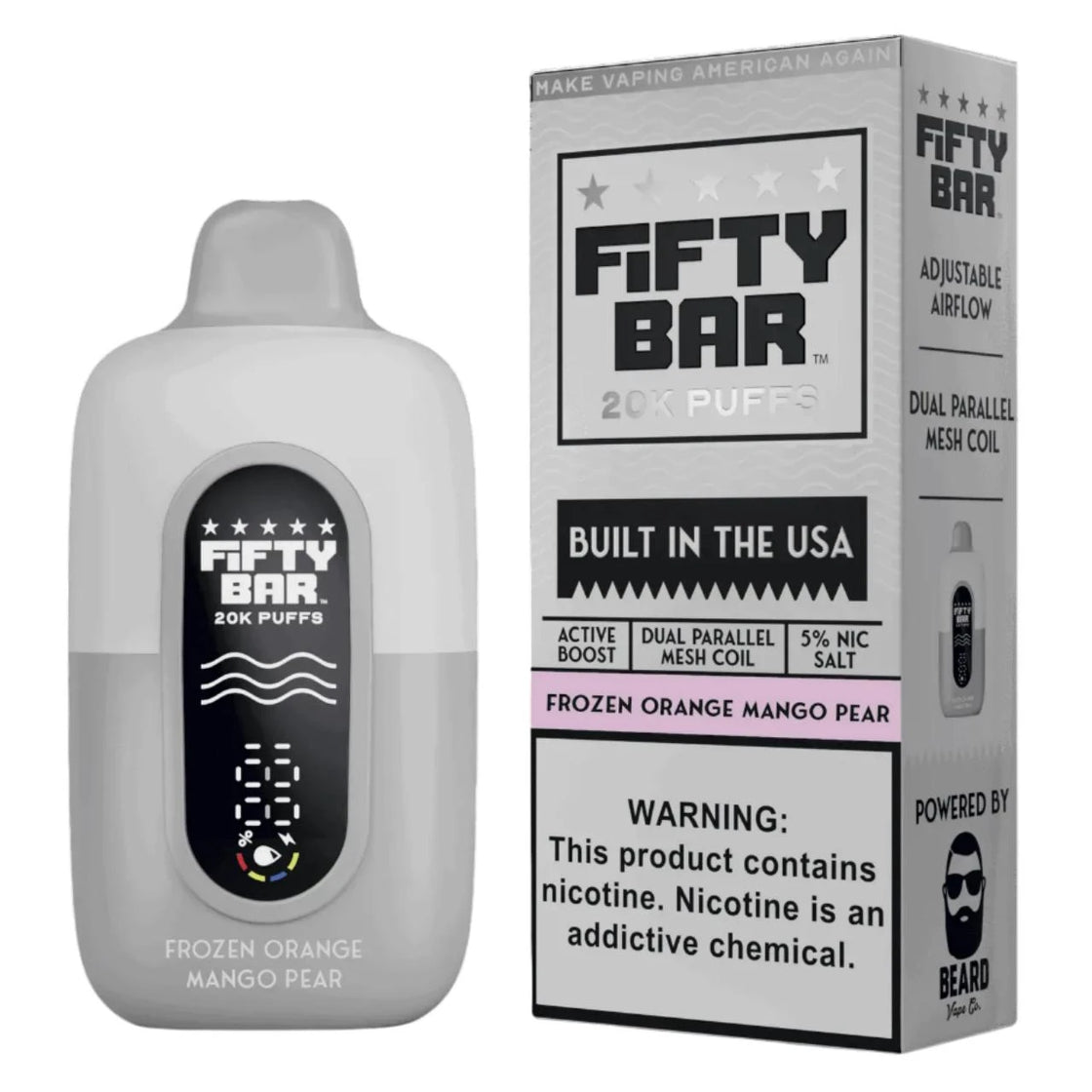 Pod descartable Fifty Bar 20000 puffs Frozen Orange Mango Pear (origen USA)