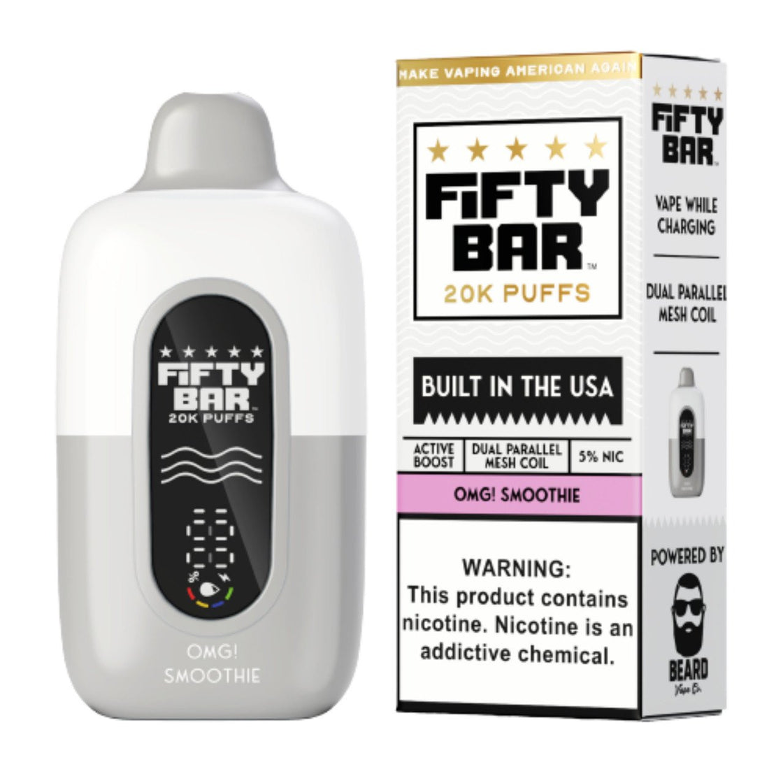 Pod descartable Fifty Bar V2 20000 puffs OMG Smoothie (origen USA) - Tienda Vapor