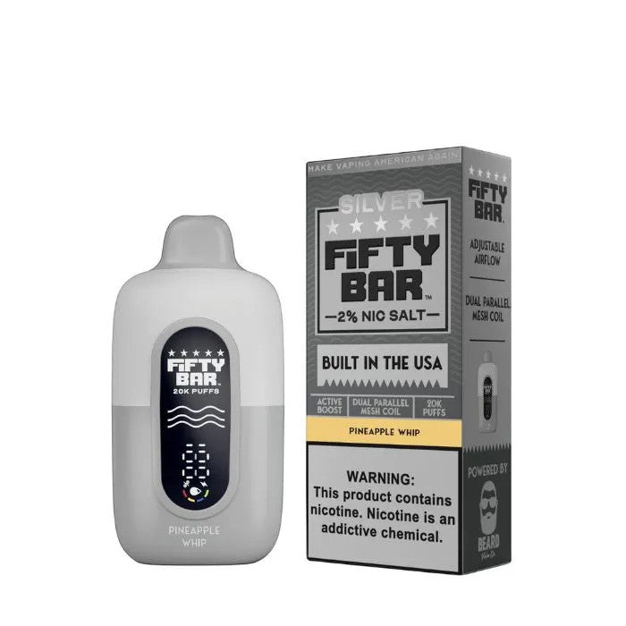 Pod descartable Fifty Bar Silver Series Pineapple Whip 20000 puffs 2% (origen USA) - Tienda Vapor