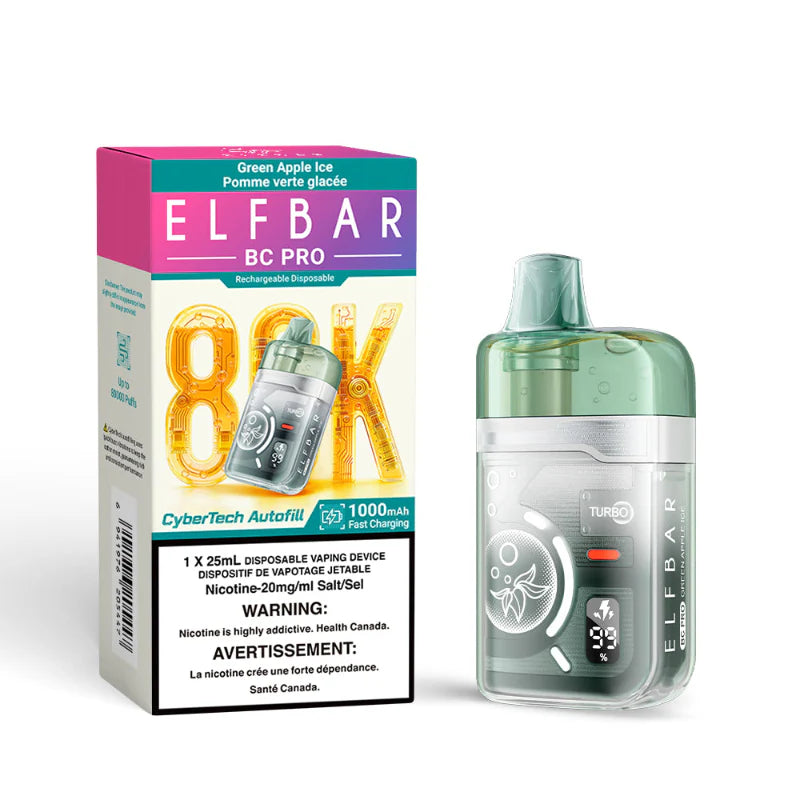 Pod descartable Elfbar BC PRO 45000 Puffs Green Apple Ice