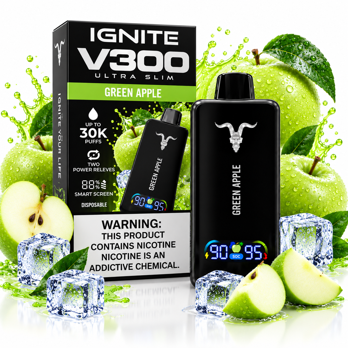 Pod descartable Ignite V300 Ultra Slim Green Apple 30K
