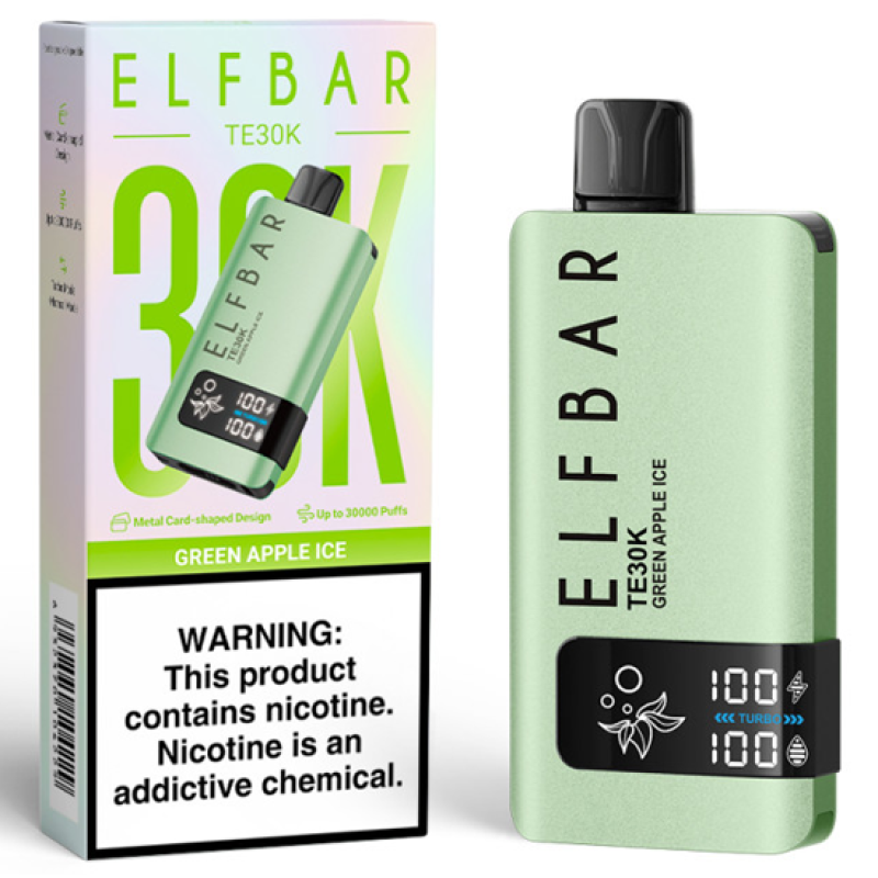 Pod descartable ElfBar TE30000 puffs Green Apple Ice - Tienda Vapor