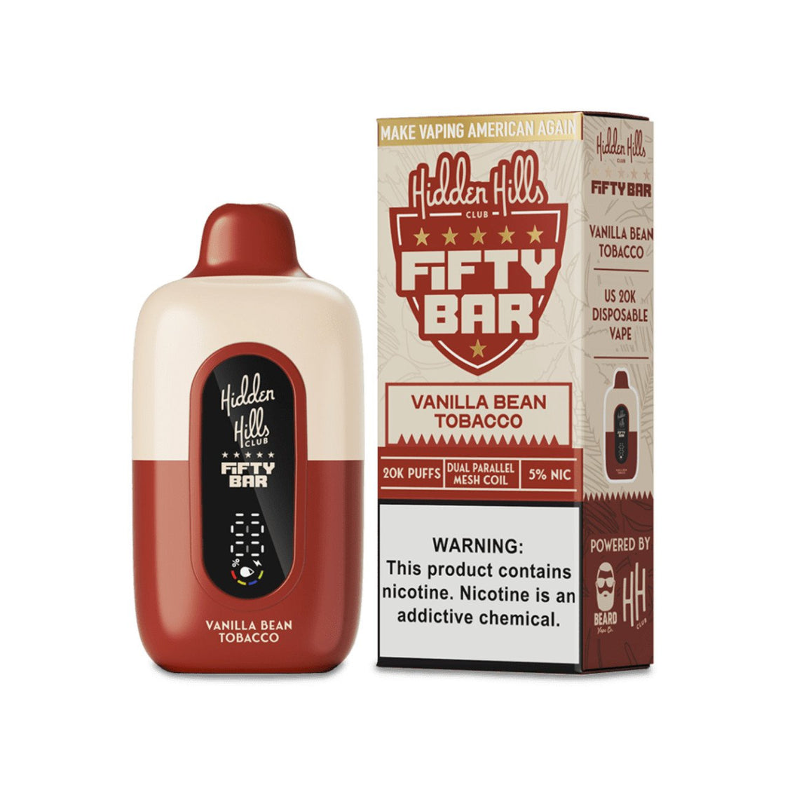 Pod descartable Fifty Bar Vanilla Bean Tobacco 20000 puffs (origen USA) - Tienda Vapor