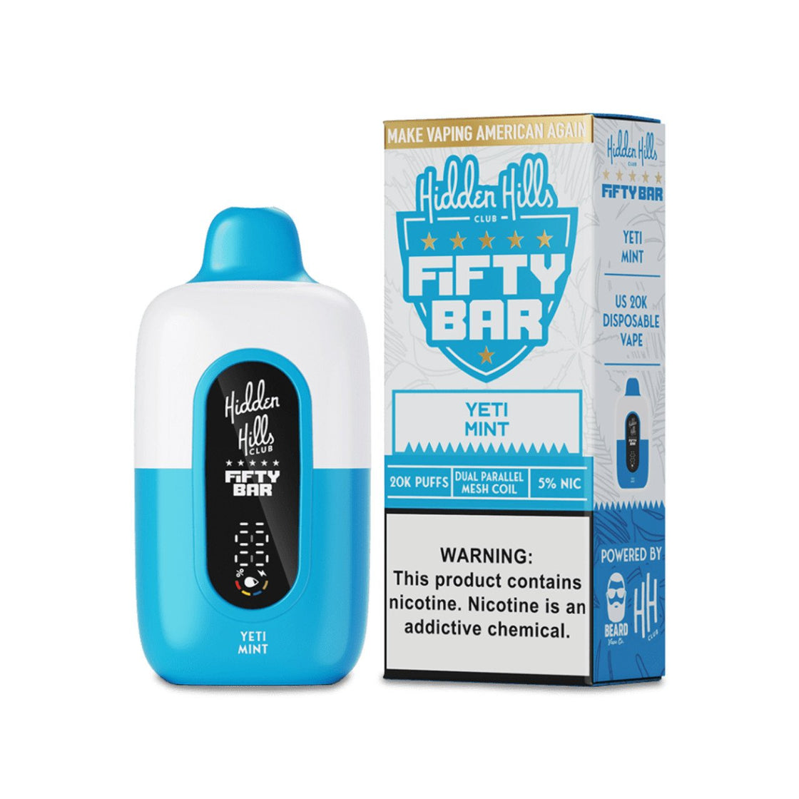 Pod descartable Fifty Bar Yeti Mint 20000 puffs (origen USA) - Tienda Vapor