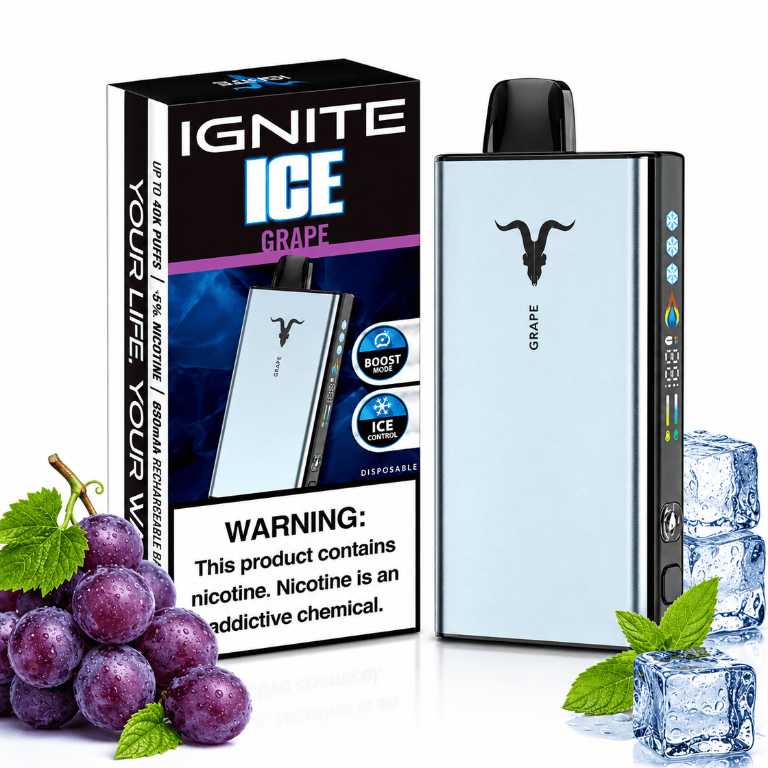 Pod descartable Ignite V400 40000 puffs Ice Grape - Tienda Vapor