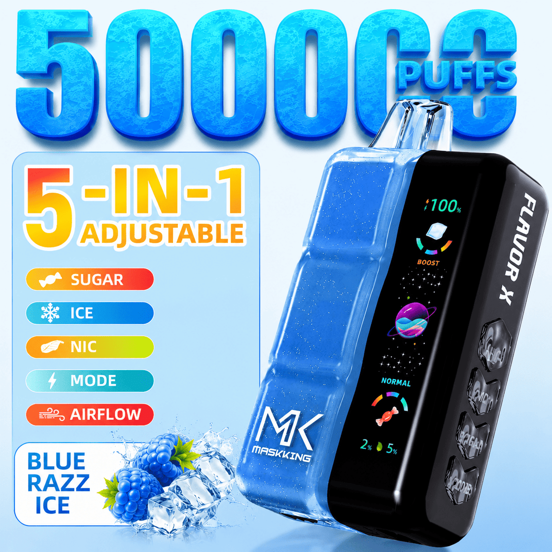 Pod descartable Maskking Flavor X 50000 Puffs Blue Razz Ice - Tienda Vapor