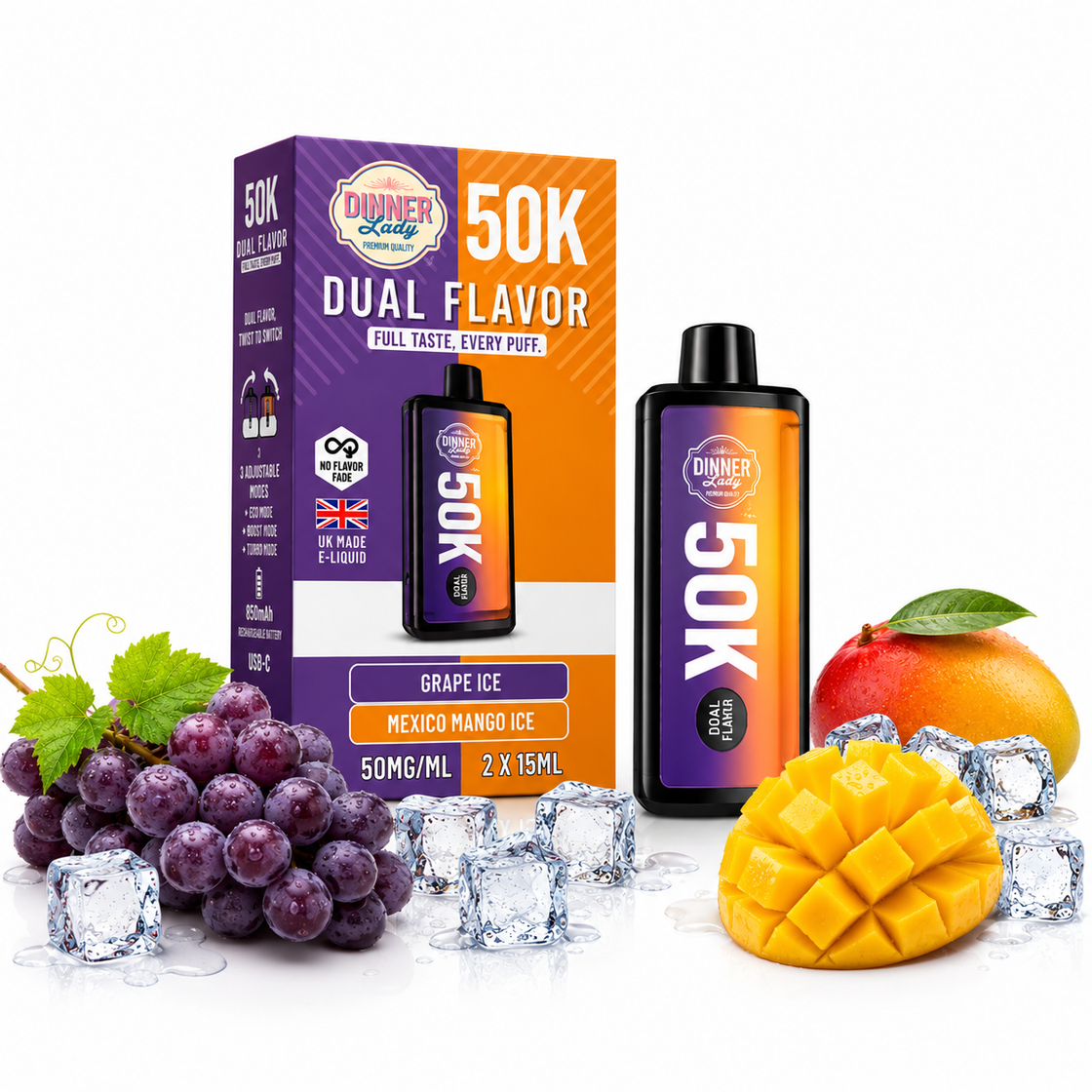 Pod descartable Dinner Lady Grape Ice / Mexico Mango Ice 50K Dual Flavor - Tienda Vapor
