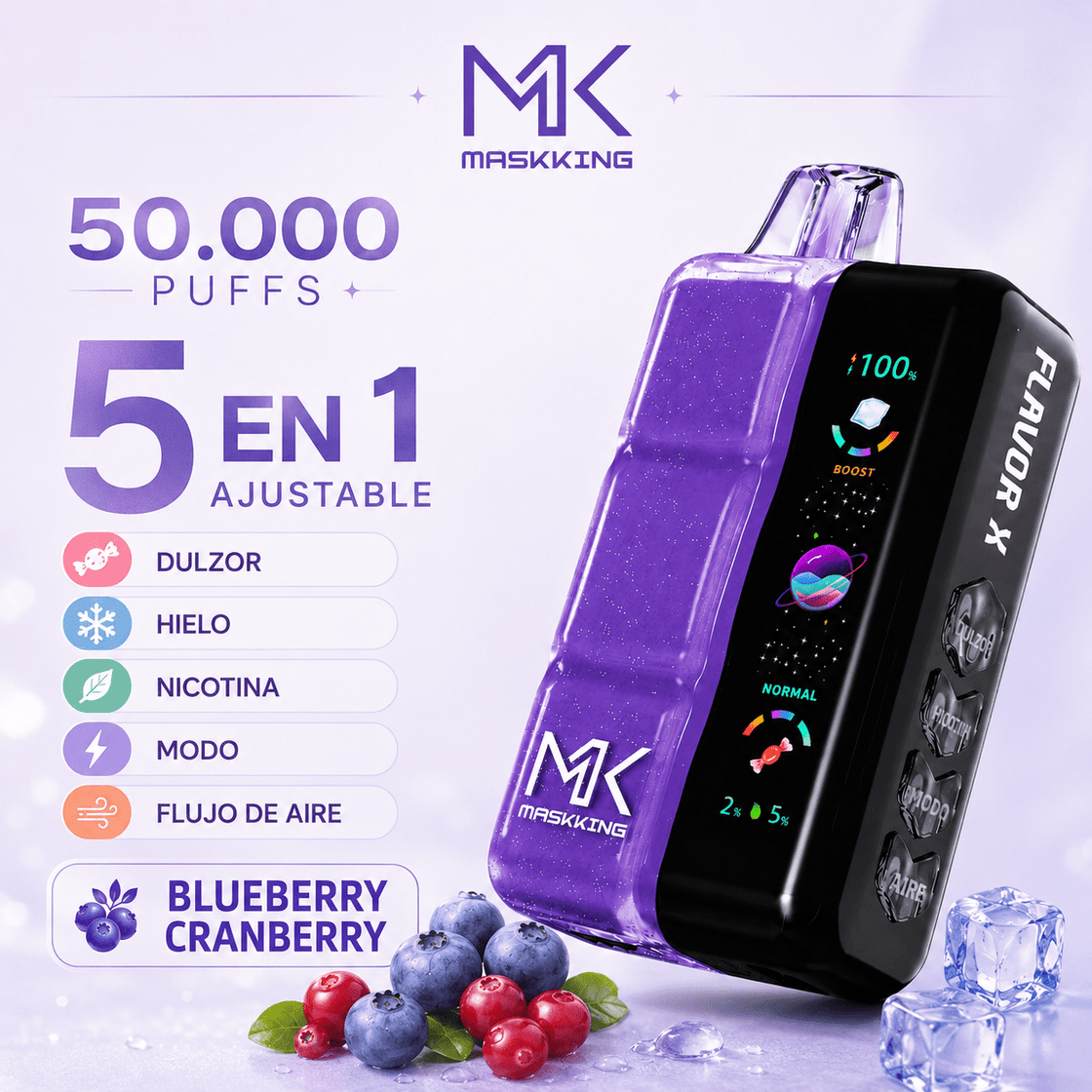 Pod descartable Maskking Flavor X 50000 Puffs Blueberry Cranberry Raspberry Ice - Tienda Vapor