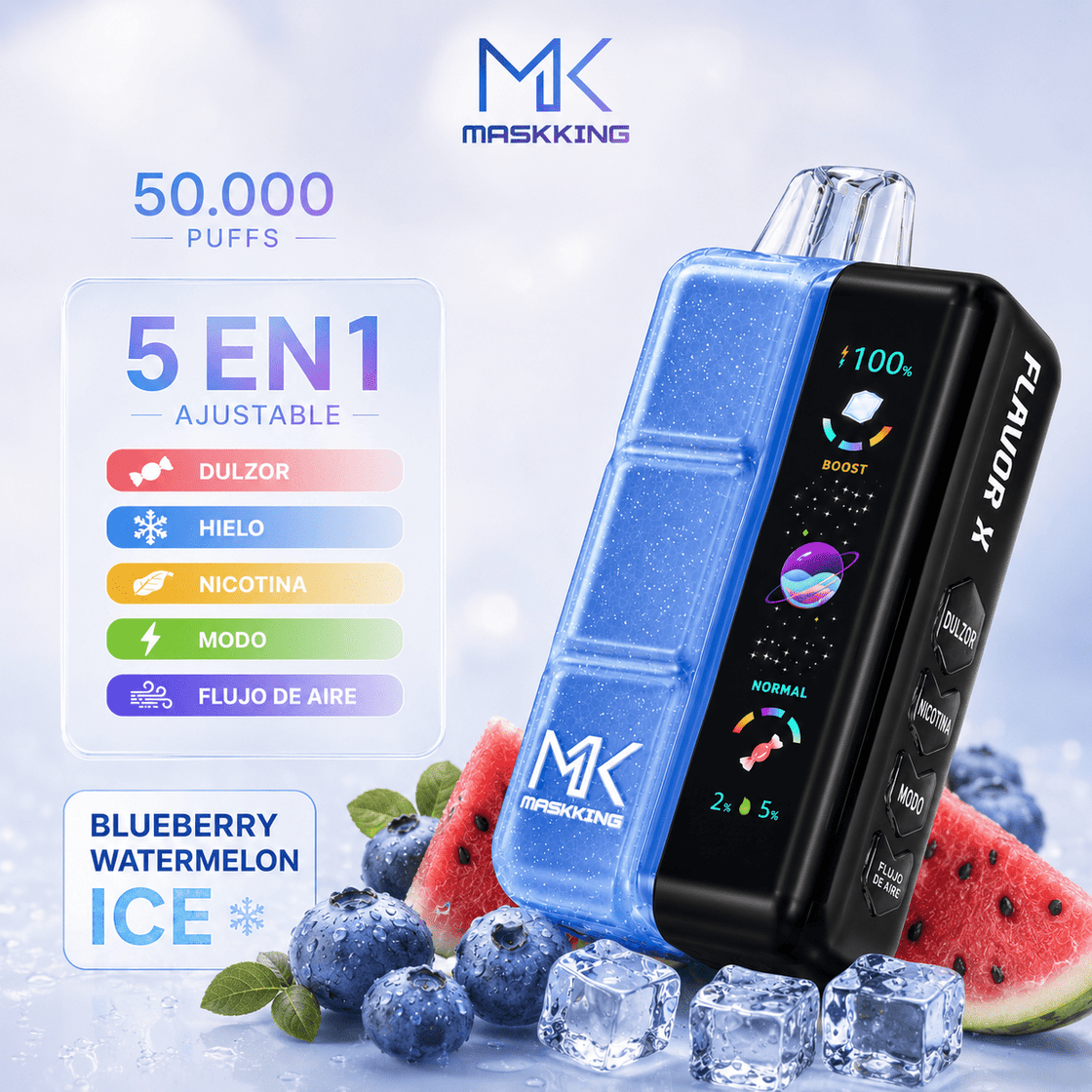 Pod descartable Maskking Flavor X 50000 Puffs Blueberry Watermelon Ice - Tienda Vapor