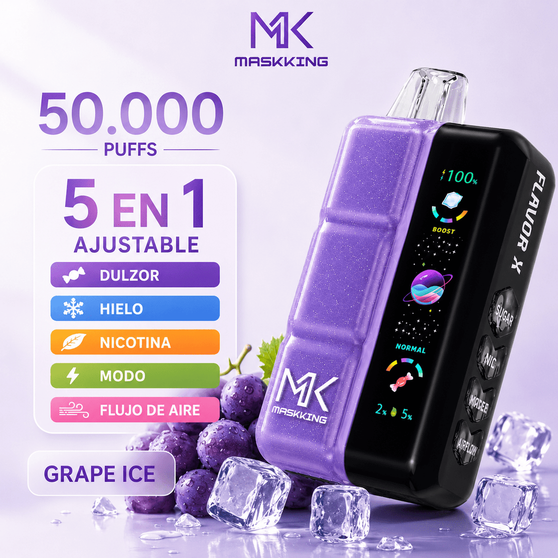Pod descartable Maskking Flavor X 50000 Puffs Grape Ice - Tienda Vapor