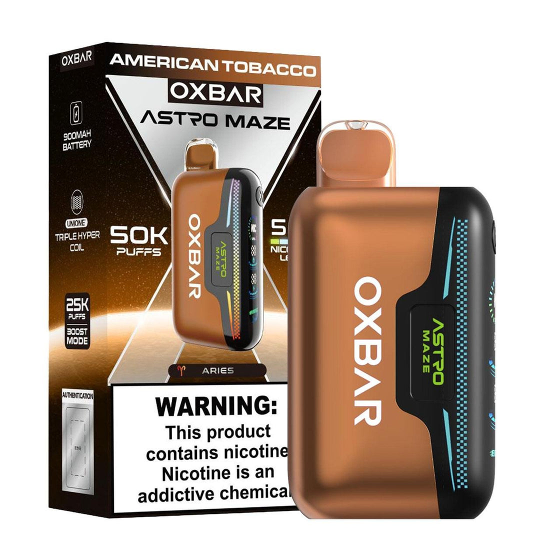 Pod descartable OXBAR Astro Maze  American Tabaco 50.000 Puffs - Tienda Vapor
