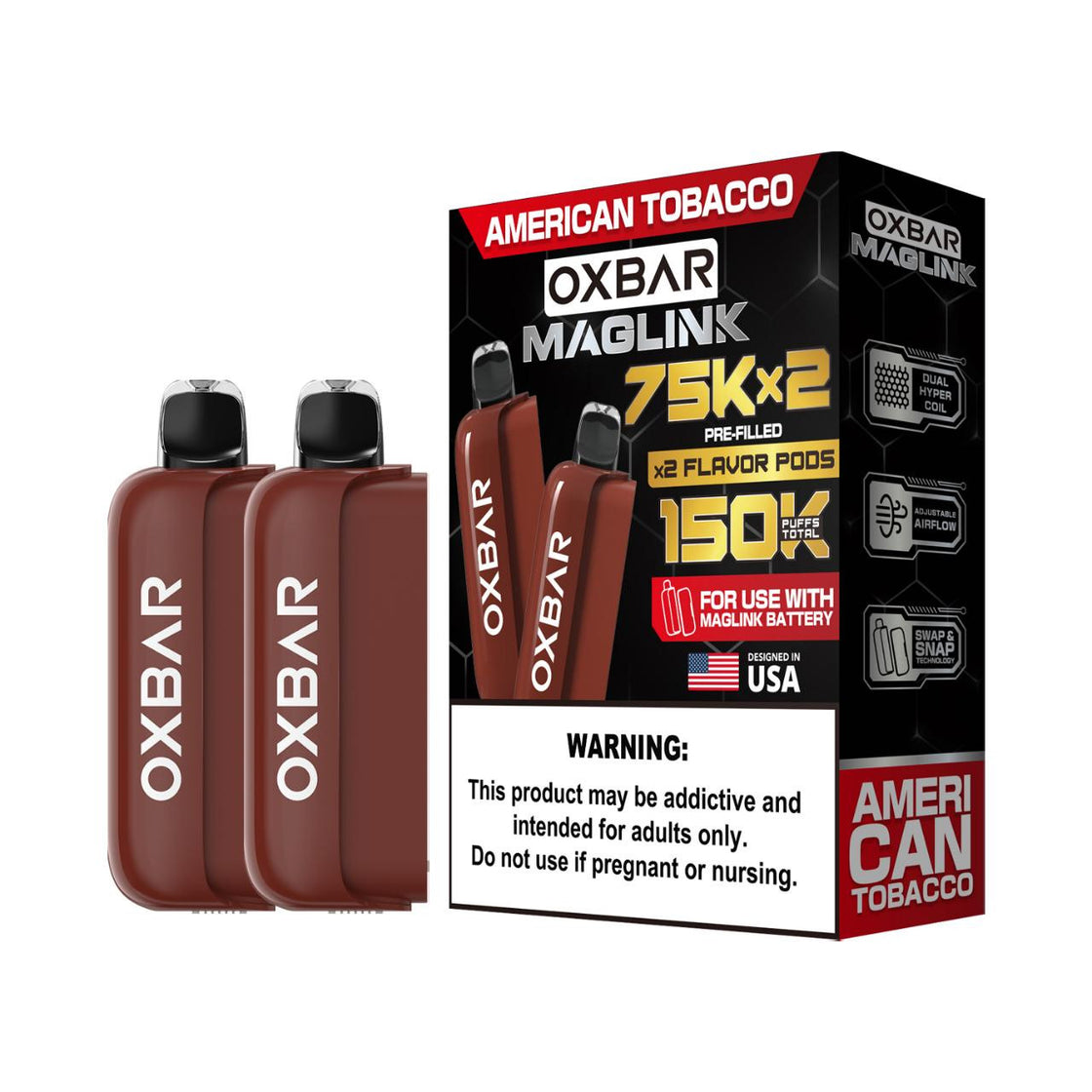 Cartucho Oxbar Maglink Nixodine 75K American Tobacco 2 Unidades (Respuesto)