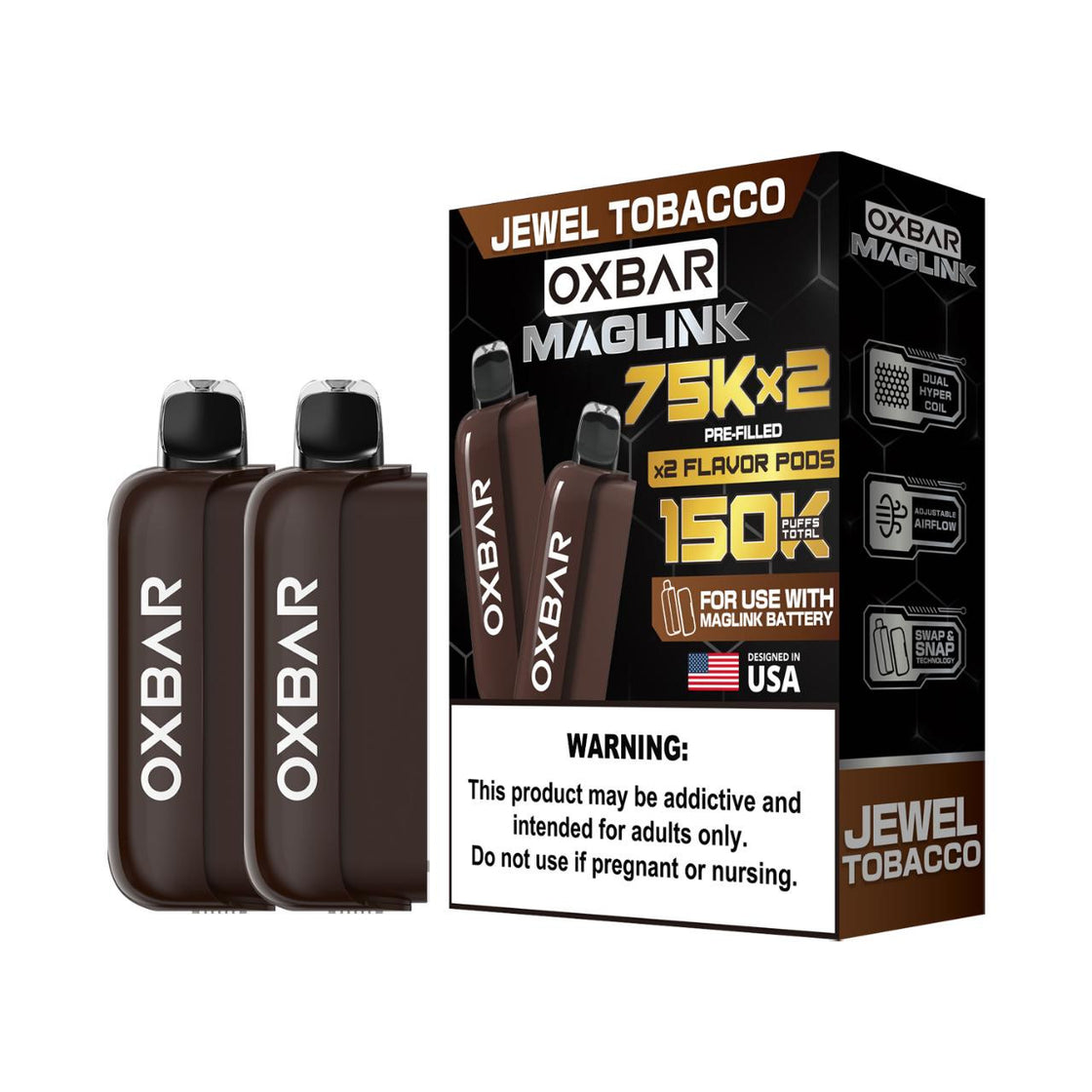 Cartucho Oxbar Maglink Nixodine 75K Jewel Tobacco 2 Unidades (Repuesto)
