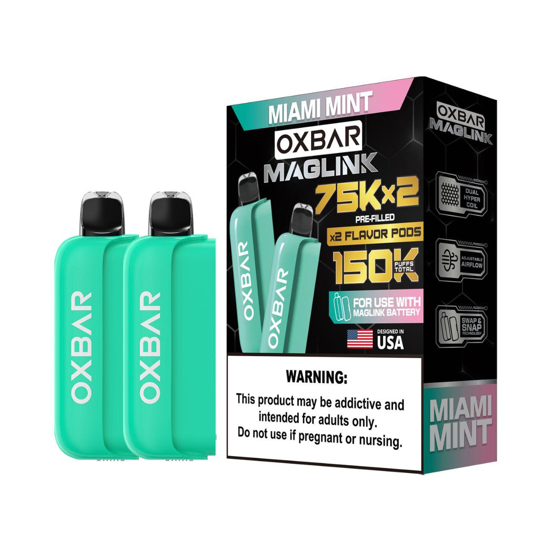 Cartucho Oxbar Maglink Nixodine 75K Miami Mint 2 Unidades (Respuesto)