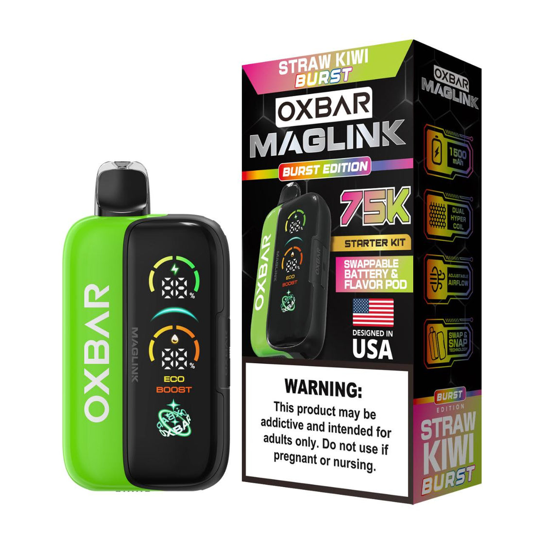 Pod descartable OXBAR Maglink Nixodine 75K Puffs Straw Kiwi Burst
