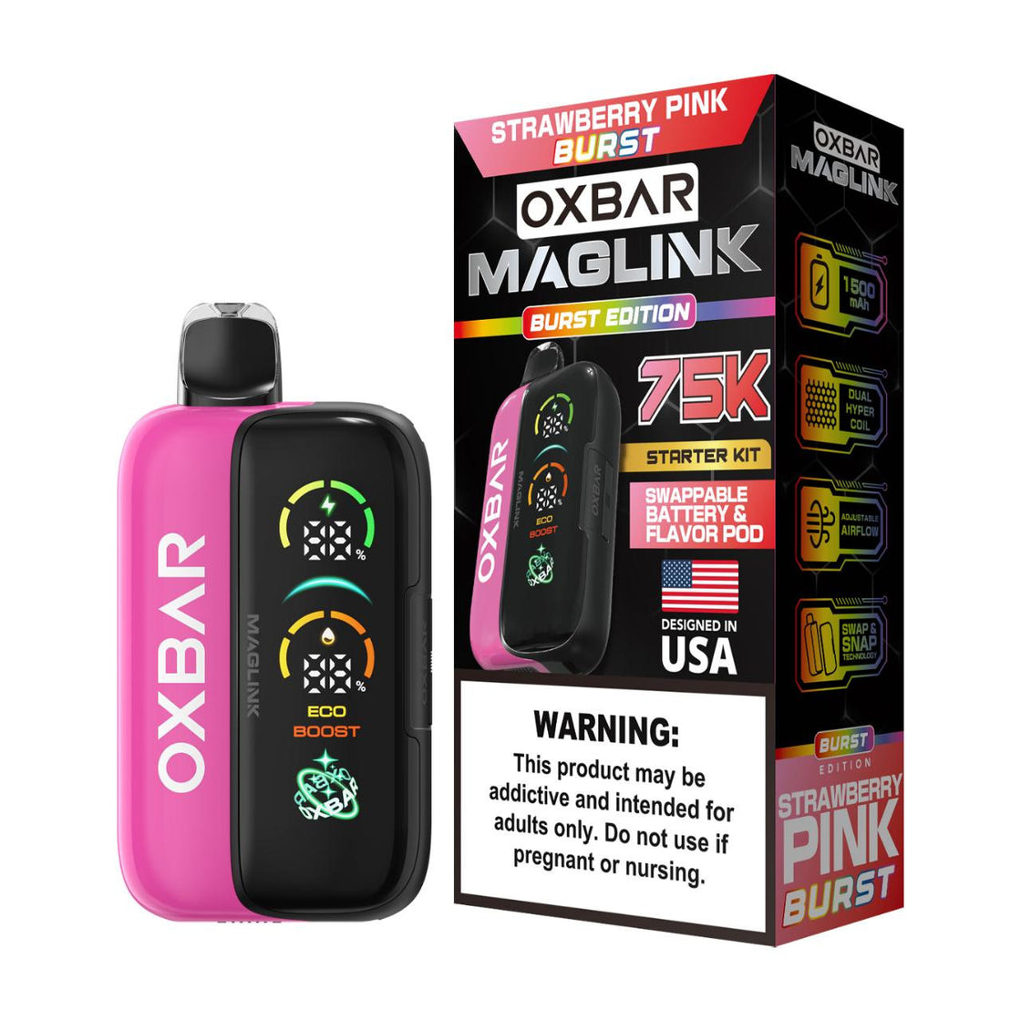 Pod descartable OXBAR Maglink Nixodine 75K Puffs Strawberry Pink Burst