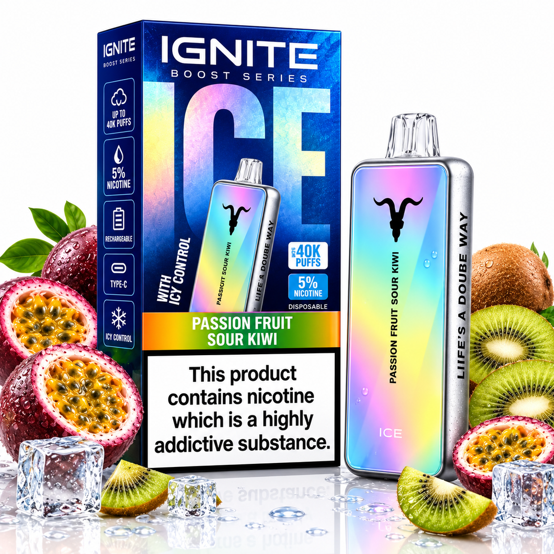Pod descartable Ignite V400 Boost Series Ice Passion Fruit Sour Kiwi 40000 puffs