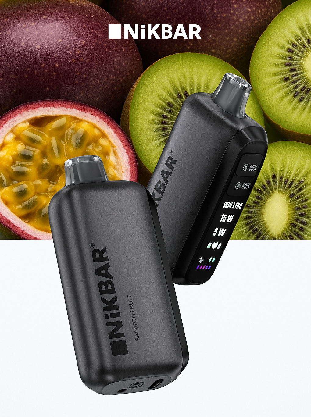 Pod descartable Nikbar 40000 puffs Passion Fruit Sour Kiwi Ice Nic - Tienda Vapor