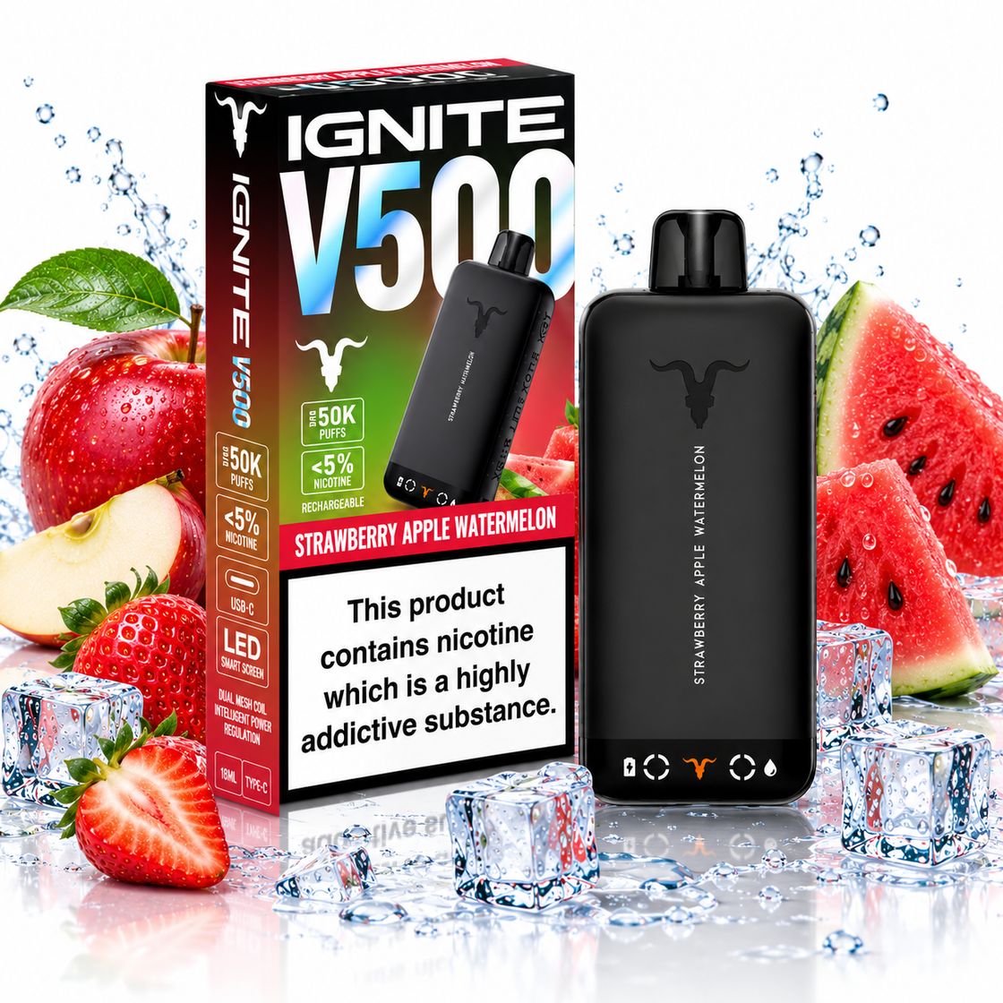 Pod descartable Ignite V500 50000 puffs Strawberry Apple Watermelon