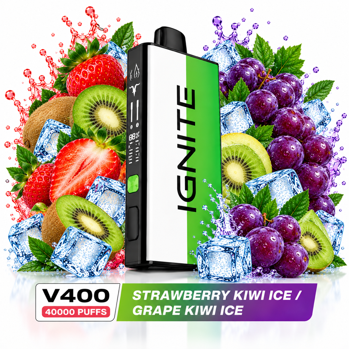 Pod descartable Ignite V400 40000 puffs Mix Strawberry Kiwi Ice / Grape Kiwi Ice