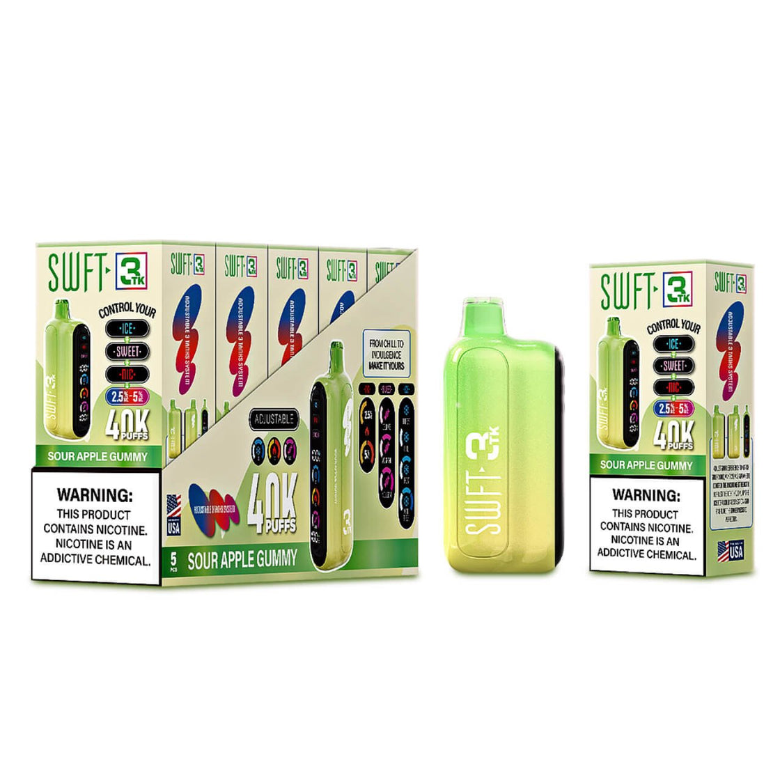 Pod descartable SWFT 3TK Sour Apple Gummy 40.000 Puffs - Tienda Vapor