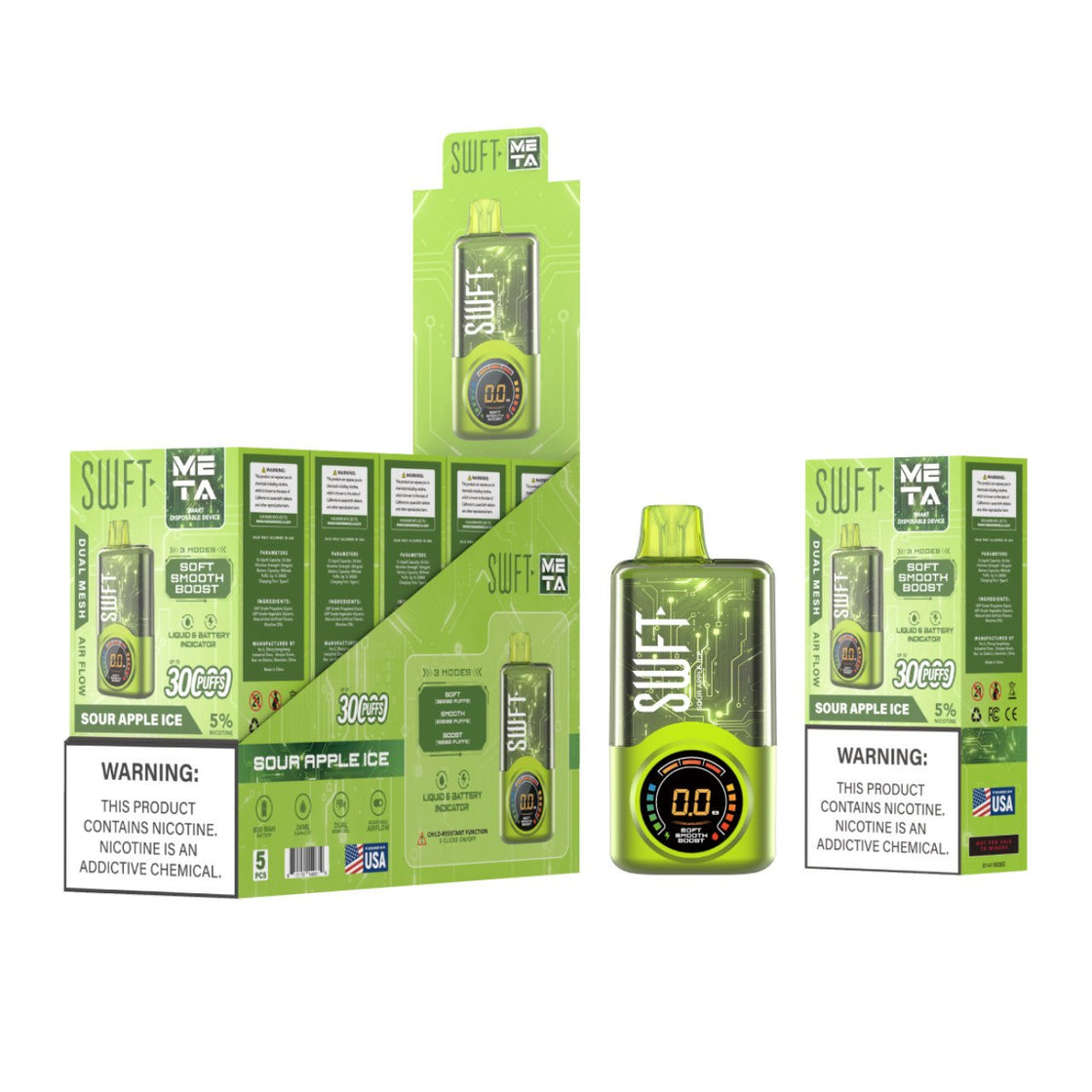 Pod descartable SWFT Sour Apple Ice 30000 puffs - Tienda Vapor