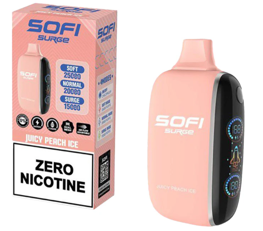 Pod descartable Sofi Surge Cero Nicotina juicy Peach Ice 25000 puffs - Tienda Vapor