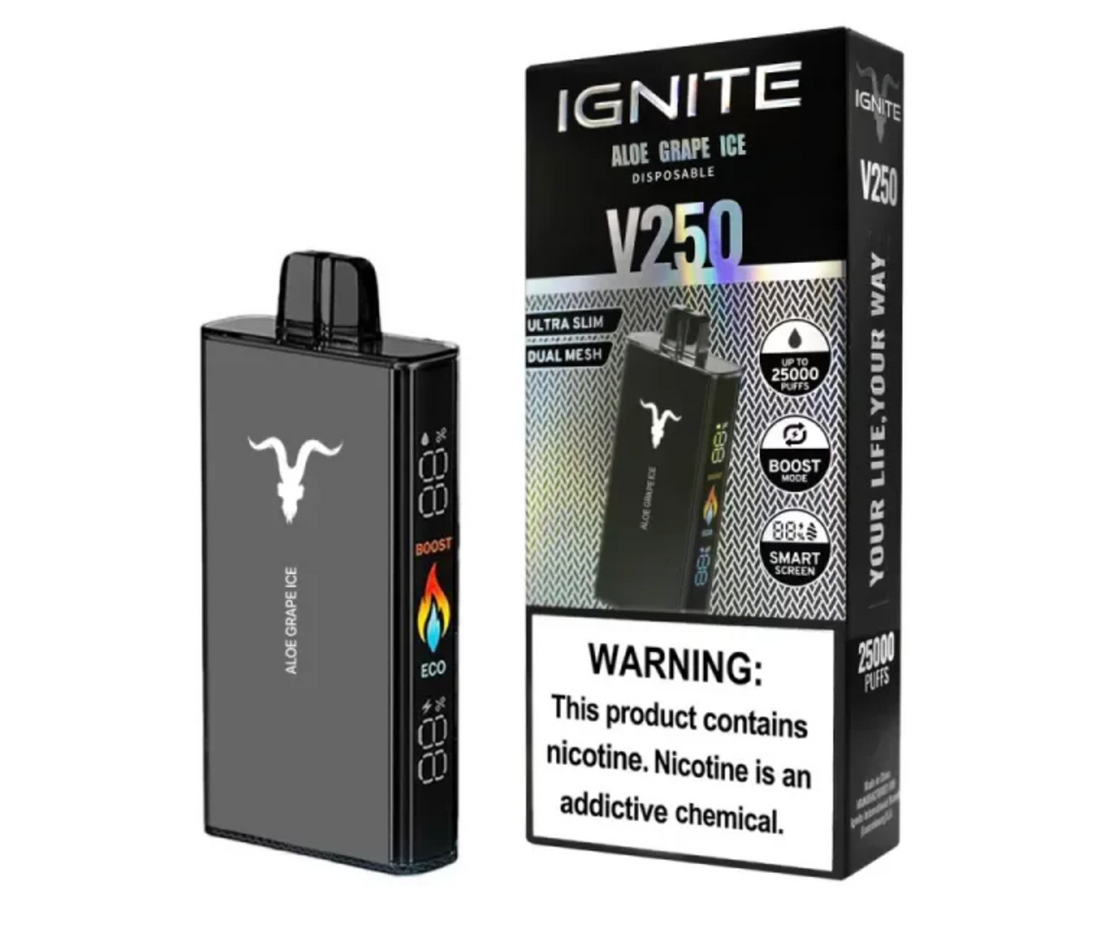 Pod descartable Ignite V250 Aloe Grape Ice 25000 puffs - Tienda Vapor
