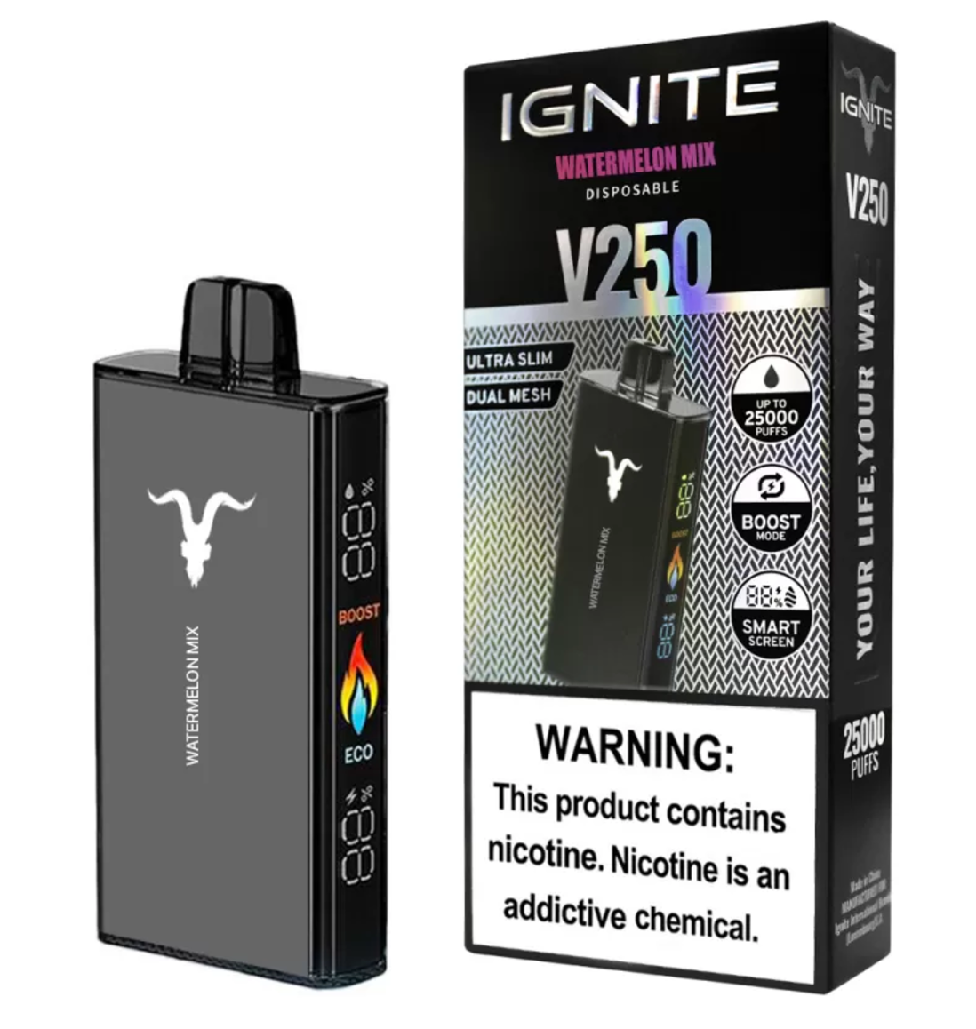 Pod descartable Ignite V250 Watermelon Mix 25000 puffs - Tienda Vapor