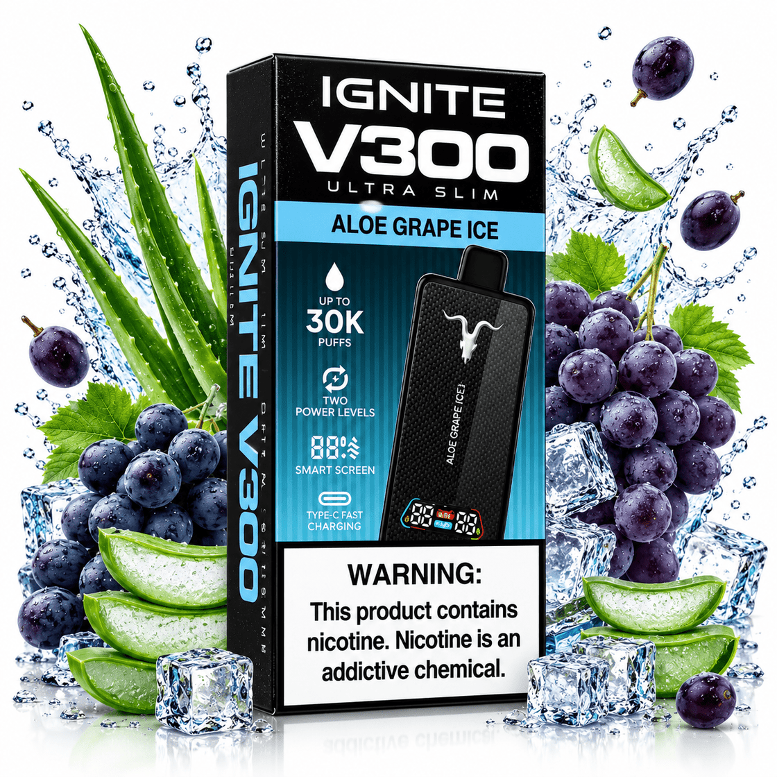 Pod descartable Ignite V300 Ultra Slim Aloe Grape Ice 30K - Tienda Vapor