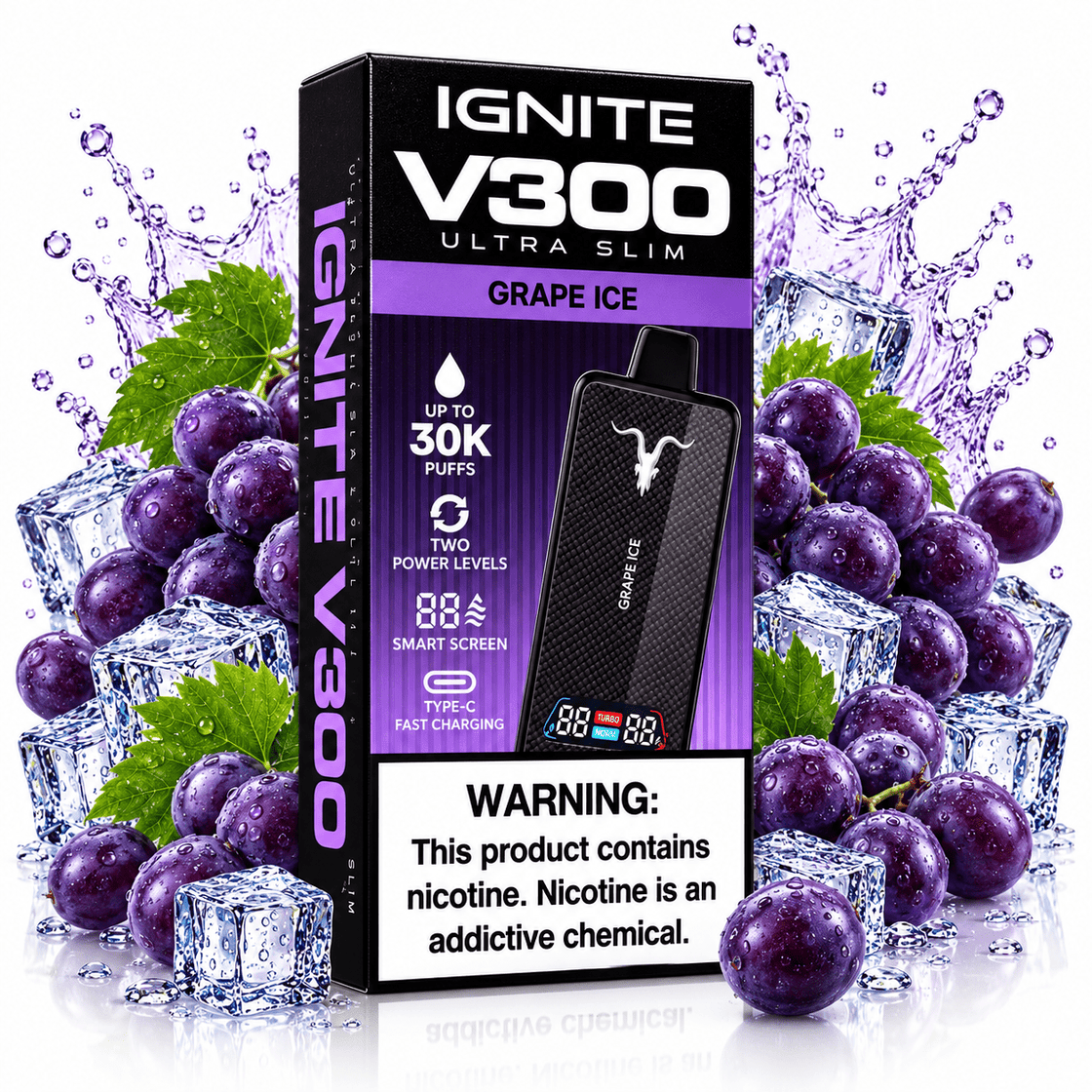 Pod descartable Ignite V300 Ultra Slim Grape Ice 30K - Tienda Vapor