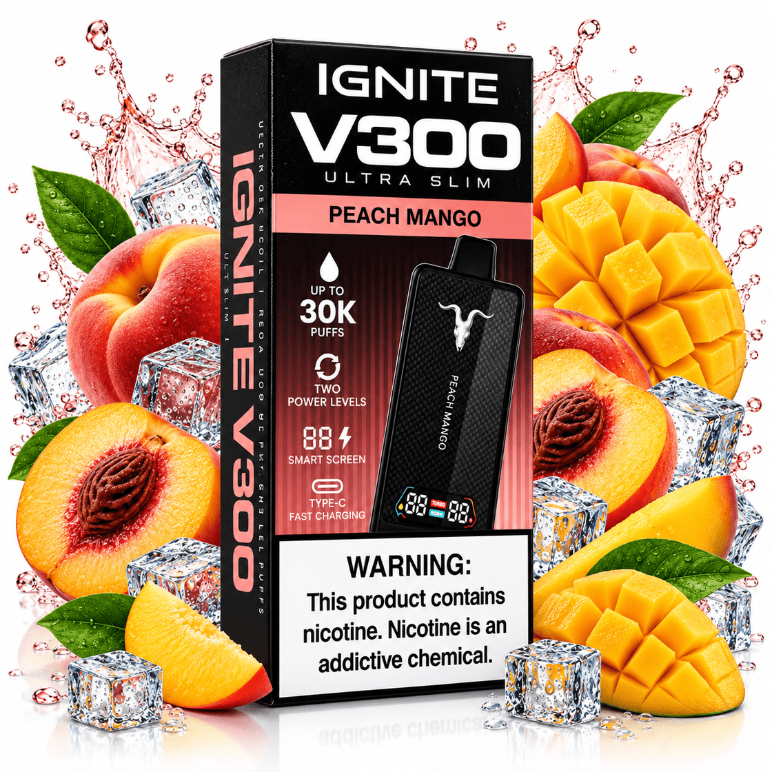 Pod descartable Ignite V300 Ultra Slim Peach Mango 30K