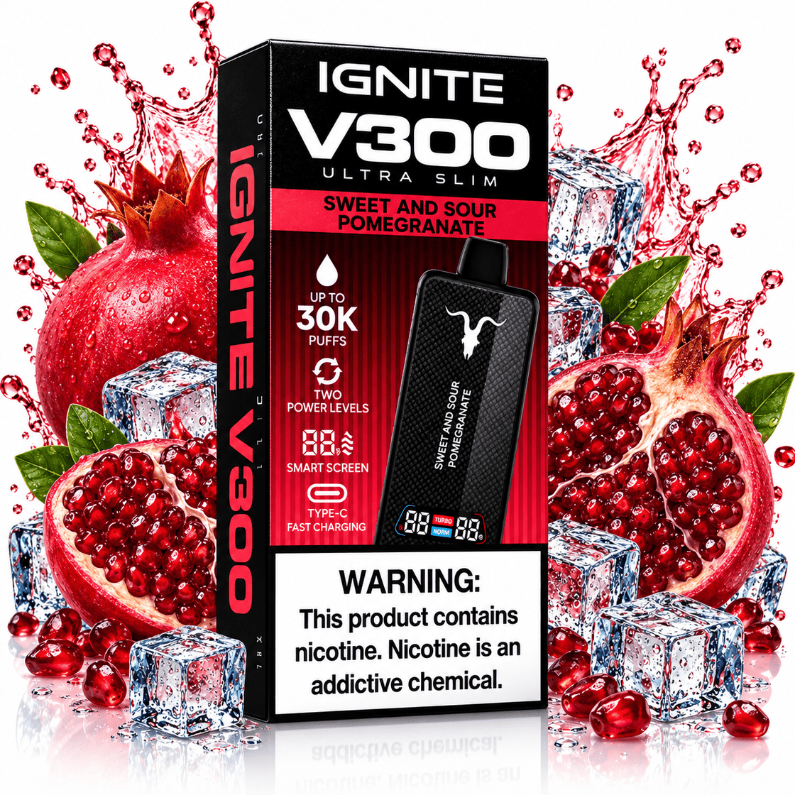 Pod descartable Ignite V300 Ultra Slim Sweet and Sour Pomegranate 30K - Tienda Vapor
