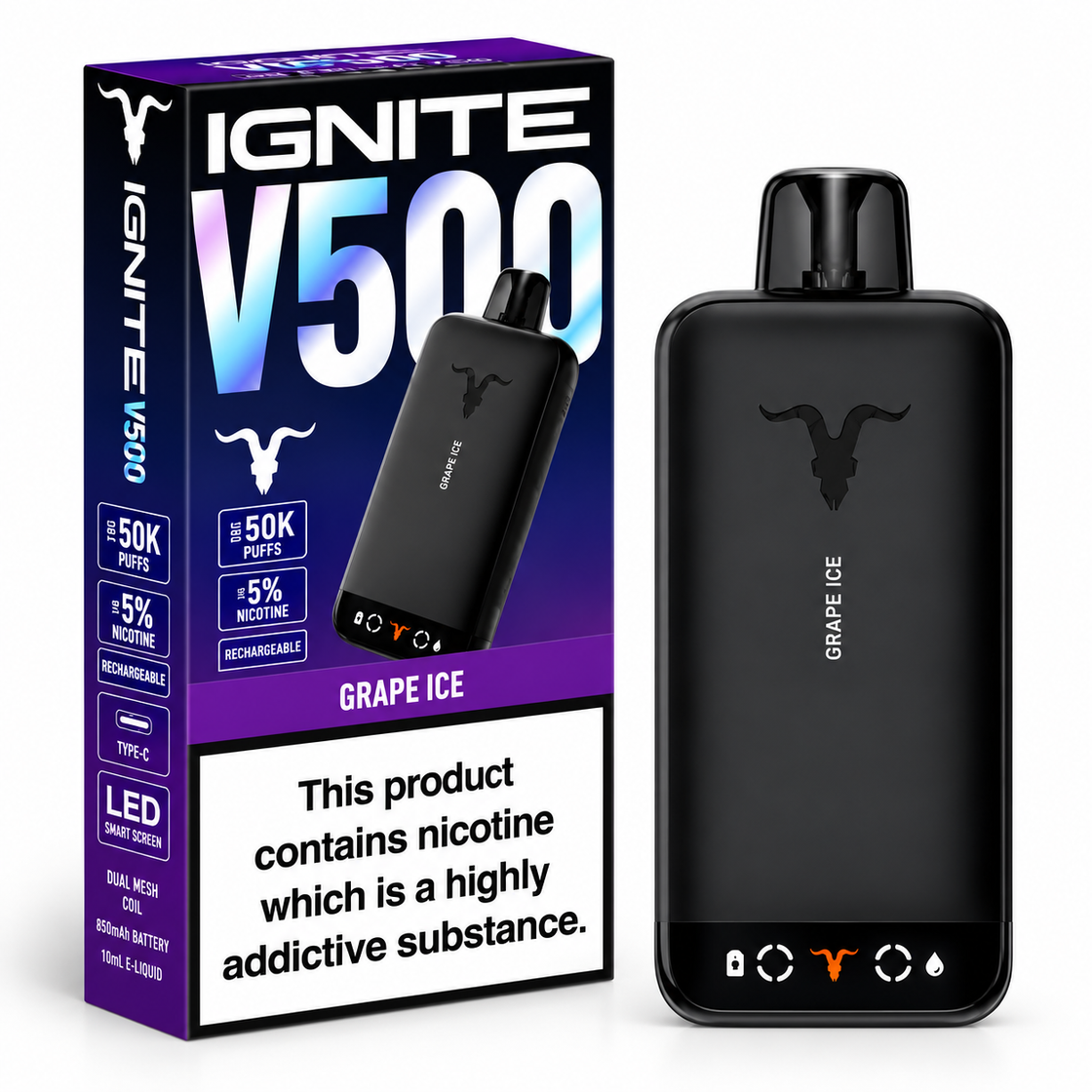 Pod descartable Ignite V500 50000 puffs Grape Ice