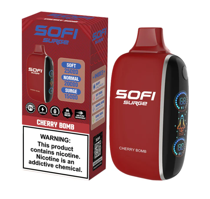 Pod descartable Sofi Surge Cero Nicotina Cherry Bomb 25000 puffs - Tienda Vapor